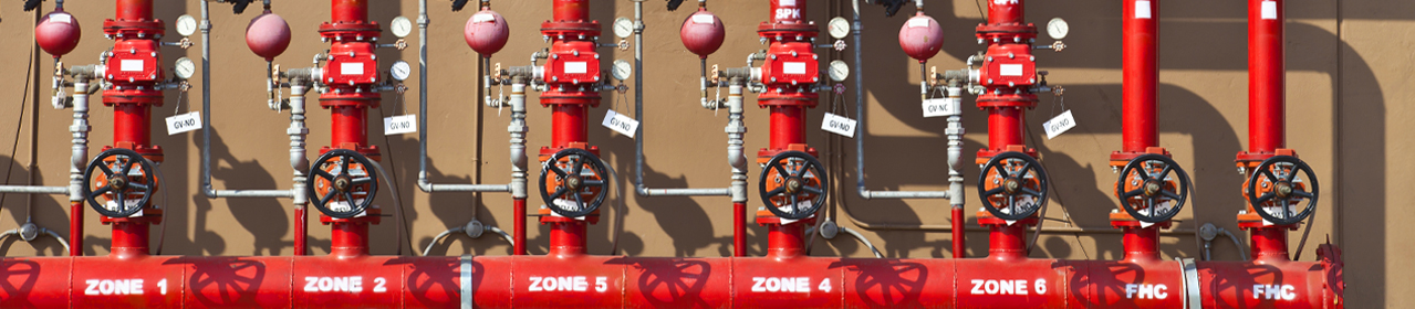 Industrial fire sprinkler system pipes with different zones