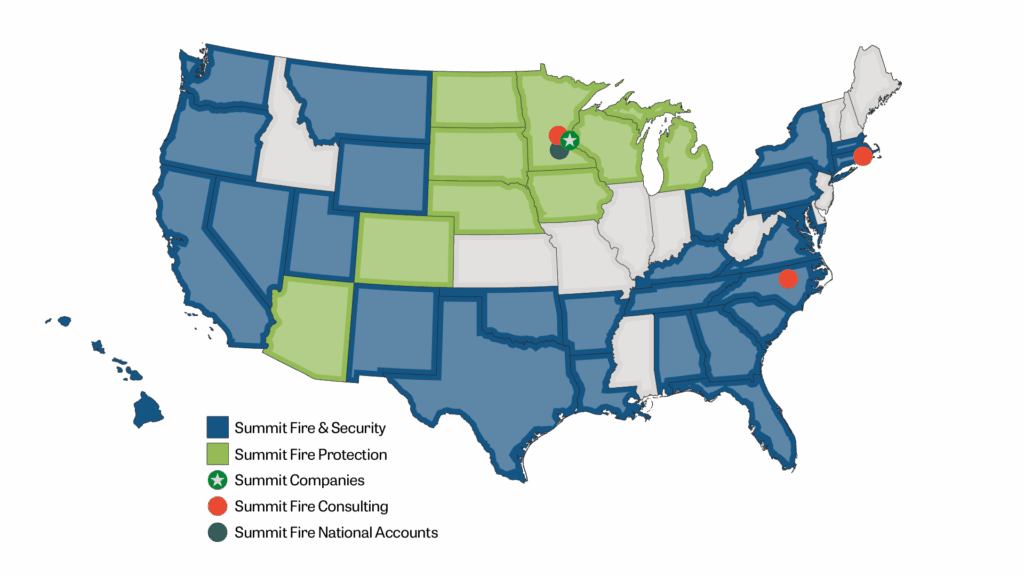 Map showing Summit locations and service areas